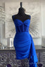 Royal Blue Satin Sheath Cascading Ruffle Homecoming Dress