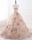 Pink Round Neck Tulle Lace Long Prom Dress, Pink Long Prom Gowns