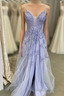 Lavender Tulle V-Neckline Long Party Dress, Lavender Straps Prom Dress Formal Dress