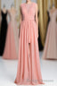 Coral A Line Chiffon Empire Long Bridesmaid Dresses