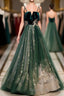 Green Tulle Lace Long Prom Dress, Green Tulle Lace Formal Dress, 1