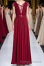 Wine Red A Line Chiffon Long Bridesmaid Dresses with Cap Sleeves