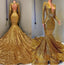 2026 Sexy Mermaid Gold V Neck Backless Long Sleeves Sequence African American Prom Dresses