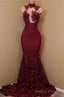 2026 New Arrival Mermaid Burgundy High Neck Rose Ruffles Sleeveless Long African American Prom Dress