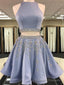 2026 A Line Jewel Neck Sleeveless Cut Out Back Beading Two Piece Cut Short Mini Homecoming Dresses