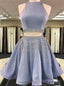 2026 A Line Jewel Neck Sleeveless Cut Out Back Beading Two Piece Cut Short Mini Homecoming Dresses
