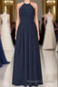 Elegant Navy Blue Chiffon A Line Long Bridesmaid Dresses
