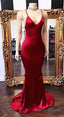 2026 New Arrival Red Mermaid V Neck Backless Elastic Satin Prom Dresses