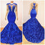2025 Mermaid Royal Blue Open Front Rose Lace Prom Dresses