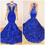 2026 Mermaid Royal Blue Open Front Rose Lace Prom Dresses