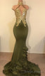 2026 New Arrival Mermaid High Neck Beaded Green Ruch Backless Prom Dresses