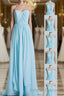 Blue Chiffon A Line Long Convertible Bridesmaid Dresses