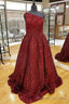 Wine Red Sequin One Shoulder Ball Gowns