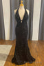 Black Sequin Halter Mermaid Long Prom Dress