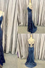 Elegant Navy Blue Prom Dresses Long with Lace Appliques