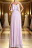 Pink Straps Flounce Chiffon A Line Long Bridesmaid Dresses