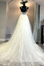 White Tulle Floral Lace Strapless A Line Wedding Dress