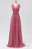 Dusty Rose Chiffon Wrap A Line Long Bridesmaid Dresses