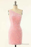 Pink Sequin One-Shoulder Backless Short Formal Dress