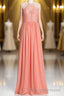 Halter Coral A Line Lace and Chiffon Long Bridesmaid Dresses