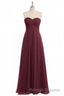 Burgundy Chiffon Strapless Sweetheart A Line Long Bridesmaid Dresses