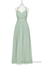 Sage Green Chiffon Halter Backless A-Line Bridesmaid Dress