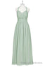 Sage Green Chiffon Halter Backless A Line Bridesmaid Dresses