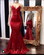 2026 Sexy Halter Sequins Red Mermaid Prom Dresses