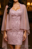Two-Piece Grey Lace Short Mother of the Bride Dress