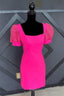 Fuchsia Puff Sleeves Square Neck Sheath Homecoming Dresses