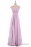 Dusty Purple Chiffon V Neck Backless A Line Long Bridesmaid Dresses