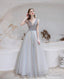 Elegant Prom Dress, Formal V Neck Short Sleeves Beaded Tulle Dresses, A Ling Floor Length