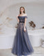 Prom Dress, Blue Prom Dresses, A Line Bateau Neck Floor Length Short Sleeves Zipper Formal Prom Dresses, Pageant Dresses