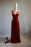 V Neck Sleeveless Velvet Long Bridesmaid Dress