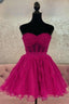 Fuchsia Strapless Tulle Ruffles A Line Homecoming Dress