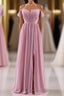 Dusty Pink Chiffon Cold-Shoulder A Line Long Bridesmaid Dresses
