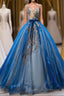 Uniquedresss Puffy V Neck Organza Applique Modest Prom Dress Evening Dress