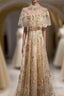 Champagne Tulle Lace Long Prom Dresses Champagne Prom Dresses 1