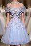 Cute Gray Blue Tulle Short Prom Dresses Gray Homecoming Dresses