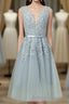 Gray A Line Lace Tulle Short Prom Dresses Homecoming Dresses