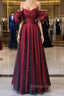 Off Shoulder Wine Red Sweetheart Tulle Prom Dresses A Line Wine Red Prom Dresses