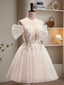 Champagne Tulle Sequins Short Prom Dress, Cute A Line Homecoming Dress
