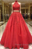 2 Pieces Tulle Lace Prom Dress Two Pieces Prom Dress