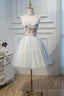 Lovely Strapless Tulle Lace Knee Length Prom Dress, A Line Prom Dress