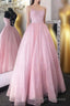 Cute Tulle Sequins Long Prom Dresses, A-Line Backless Evening Dresses