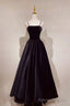 Black Velvet Pearls Long Prom Dresses, Black A-Line Evening Party Dresses