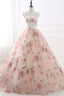 Pink Floral Pattern Lace Long Prom Dress, A Line Formal Dress