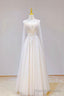 Champagne Tulle Long Prom Dress, Lovely Lace Formal Prom Dress