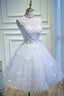 White Lace Short Prom Dress, White Mini Prom Prom Dress