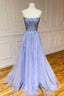 Stylish Tulle Pearl Long Prom Dresses, A-Line Backless Evening Party Dresses